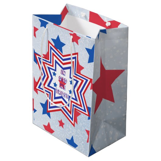 Rode, Blauwe, Witte Ster Amerikaanse Slogan Medium Cadeauzakje (Achterkant Gekanteld)