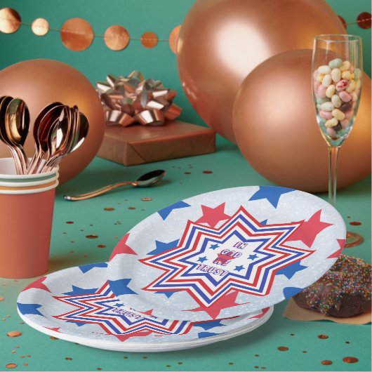 Rode, Blauwe, Witte Ster Amerikaanse Slogan Papieren Bordje (Multi)