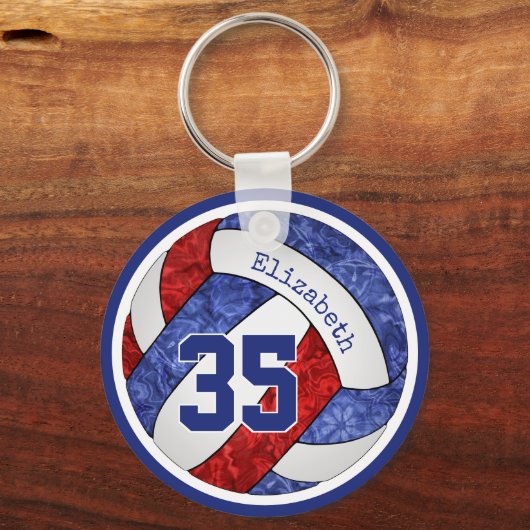 rode blauwe witte teamkleuren aangepaste volleybal sleutelhanger (Achterkant)