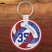 rode blauwe witte teamkleuren aangepaste volleybal sleutelhanger (Voorkant)