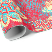 RODE BLAUWE WITTE WILDE BLOEMEN TULPEN,BLADEREN FL CADEAUPAPIER (Rol Hoek)