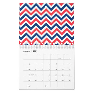 Rode Blauwe Witte Zig Zag Lijnen Geometrische Honk Kalender