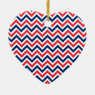 Rode Blauwe Witte Zig Zag Lijnen Geometrische Honk Keramisch Ornament