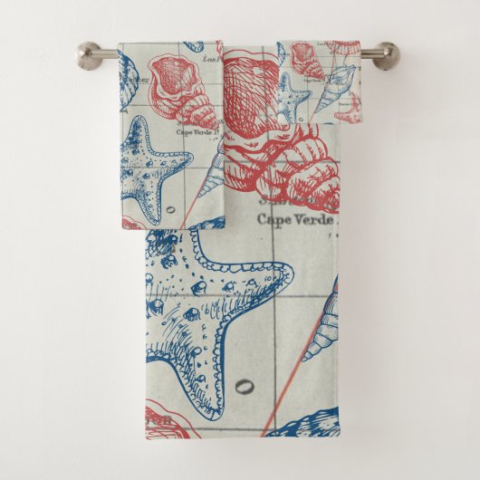 Rode Blauwe Zeevaart Schelp Bad Handdoek (Insitu)