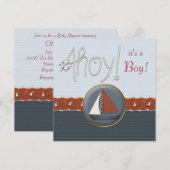 Rode Blauwe Zeilboot Baby Shower Kaart (Voorkant / Achterkant)