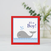 Rode Blauwe Zeilboot Walvis Baby Boy Shower Kaart (Staand voorkant)