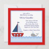 Rode Blauwe Zeilboot Walvis Baby Boy Shower Kaart (Achterkant)
