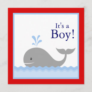 Rode Blauwe Zeilboot Walvis Baby Boy Shower Kaart
