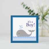 Rode Blauwe Zeilboot Walvis Baby Jongensfeestje Kaart (Staand voorkant)