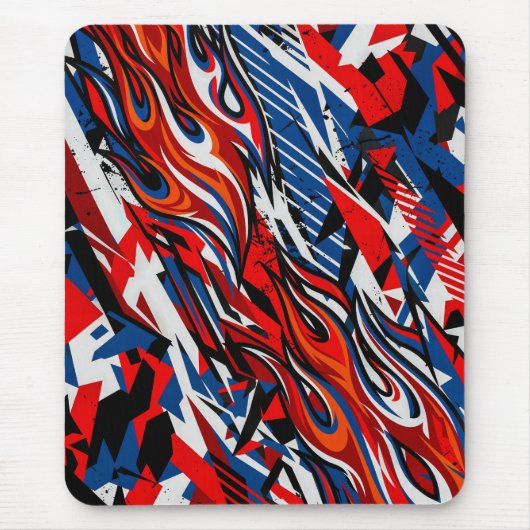 Rode Blauwe Zwarte Abstracte Racing Vlammen Muismat (Voorkant)