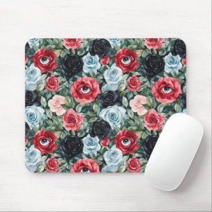 Rode Blauwe Zwarte Bloemen met Ogen Muismat