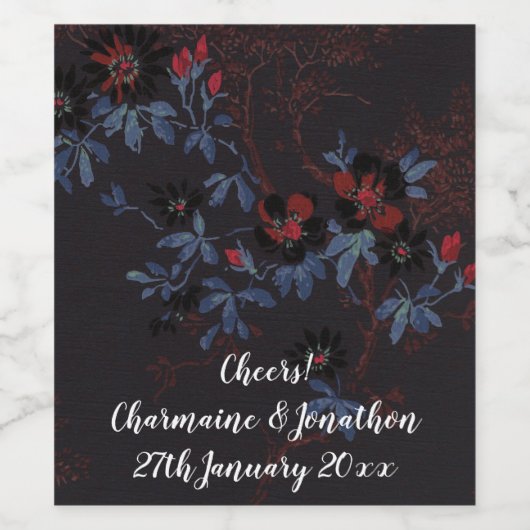 RODE BLAUWE ZWARTE KERSENBLOESEM WIJNETIKET WIJN ETIKET (Enkel label)