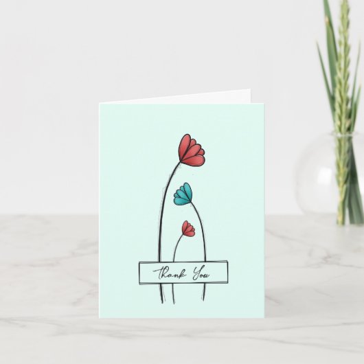 rode Blauwgroen bloem Bedankkaart (Voorkant)