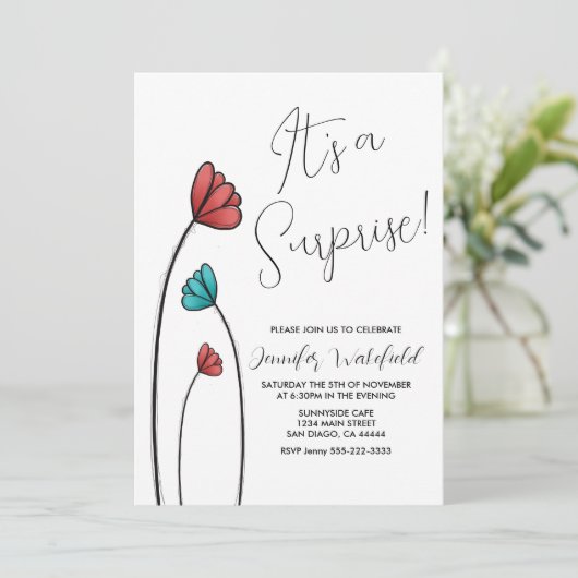 Rode Blauwgroen Bloem Verrassing Kaart (Staand voorkant)