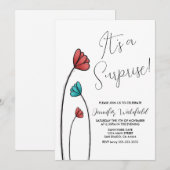 Rode Blauwgroen Bloem Verrassing Kaart (Voorkant / Achterkant)