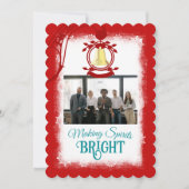 Rode, Blauwgroen Blue Script Company Logo Kerstfot Feestdagenkaart (Voorkant)