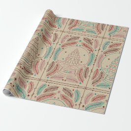 Rode Blauwgroen Elegante Vintage Kerst Whimsy Cadeaupapier