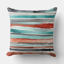 Rode blauwgroen en houtskool abstracte strepen kussen