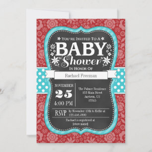 Rode Blauwgroen karton Floral Baby shower Invite Kaart