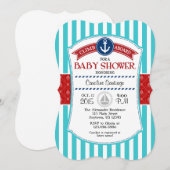 Rode Blauwgroen nautische Baby shower uitnodiging (Voorkant / Achterkant)