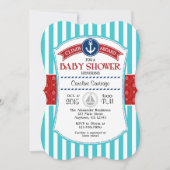 Rode Blauwgroen nautische Baby shower uitnodiging (Voorkant)