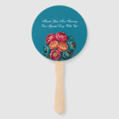 Rode Blauwgroen Oranje pioenroos Bloeit Gold Trim  Handwaaier (Achterkant)