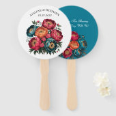 Rode Blauwgroen Oranje pioenroos Bloeit Gold Trim  Handwaaier (Voorkant en achterkant)