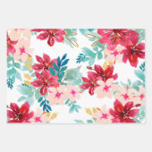 Rode Blauwgroen Waterverf Floral Greenery Stripe Inpakpapier Vel (Voorkant)