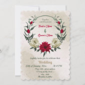 rode bleke bloemen botanische bruiloft kaart (Voorkant)