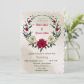 rode bleke bloemen botanische bruiloft kaart (Staand voorkant)