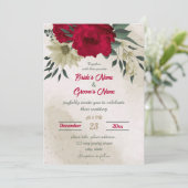 rode bleke bloemen botanische bruiloft kaart (Staand voorkant)