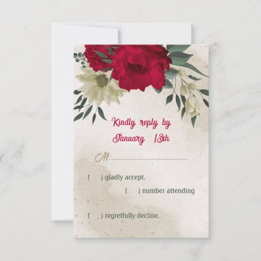 rode bleke bloemen botanische bruiloft RSVP kaartje (Voorkant)