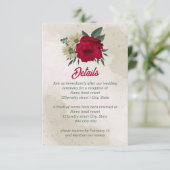 rode bleke bloemen bruiloft informatiekaartje (Staand voorkant)