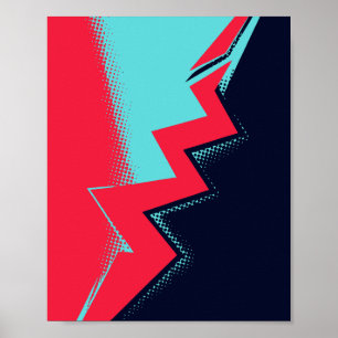 Rode bliksem tussen lichte en donkere blauwe gebie poster