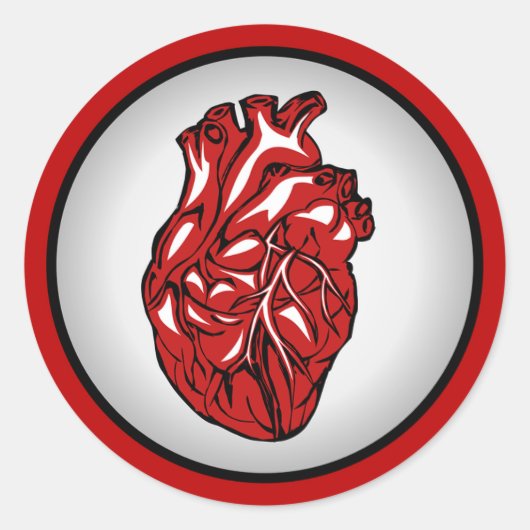Rode Bloed Menselijk Hart Anatomie Illustratie Sti Ronde Sticker (Voorkant)