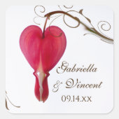 Rode bloeding Harten Bloemen Weddenschap Envelopze Vierkante Sticker (Voorkant)