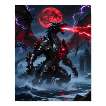 Rode Bloedmaan Gepantserde Zwarte Draak Fantasie