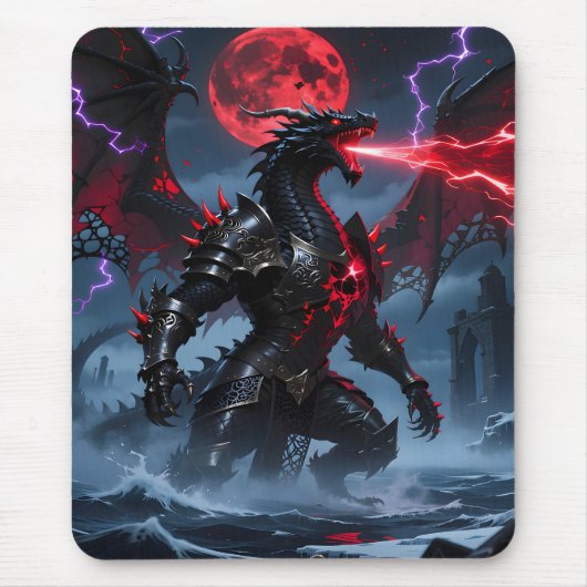 Rode Bloedmaan Zwarte Draak Fantasy Gaming Muismat (Voorkant)