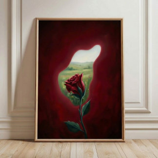 Rode Bloei Raam - Surrealistische Bloemige Muurkun Poster