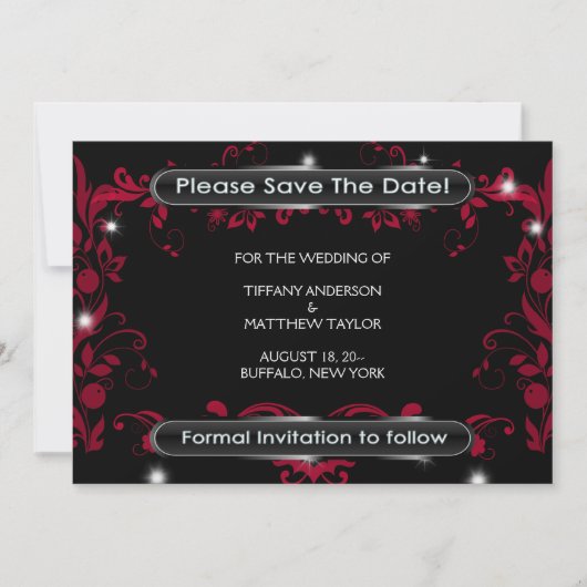 Rode Bloei Zwart Bewaar de Datum Save The Date (Voorkant)