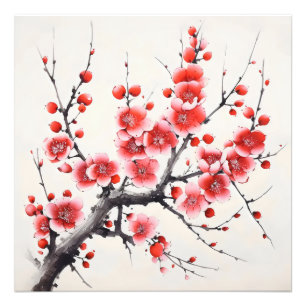 Rode bloeiende bloemen foto afdruk