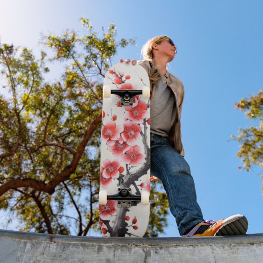 Rode bloeiende bloemen persoonlijk skateboard (Buiten 1)