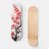 Rode bloeiende bloemen persoonlijk skateboard (Voorkant)