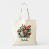 Rode Bloeiende Cactus Met Naam Tote Bag (Achterkant)