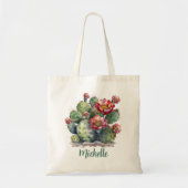 Rode Bloeiende Cactus Met Naam Tote Bag (Voorkant)