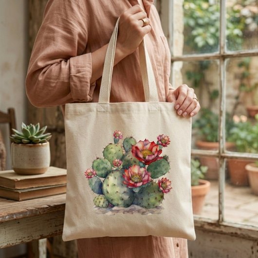 Rode Bloeiende Cactus Tote Bag