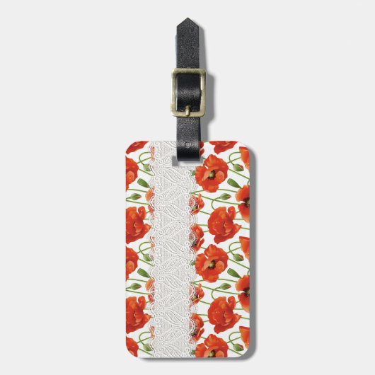 Rode bloeiende papavery bagagelabel (Voorkant verticaal)