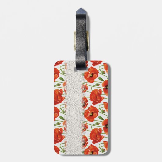 Rode bloeiende papavery bagagelabel (Achterkant verticaal)