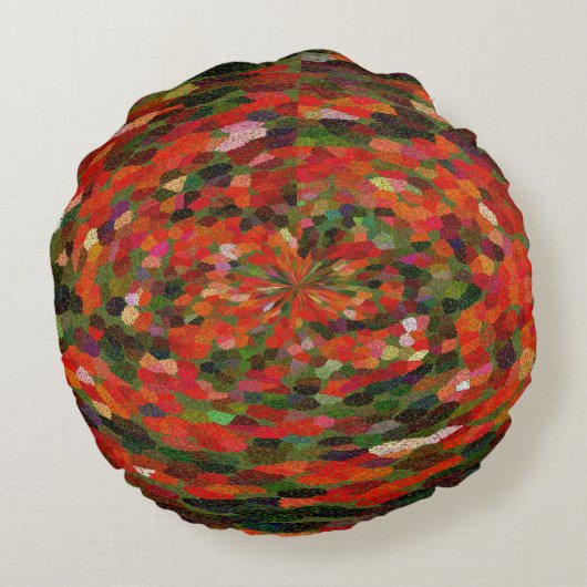 Rode bloem abstract rond kussen (Achterkant)