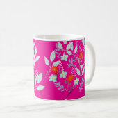 Rode Bloem + Bladeren Heet Roze Koffiemok (Voorkant rechts)